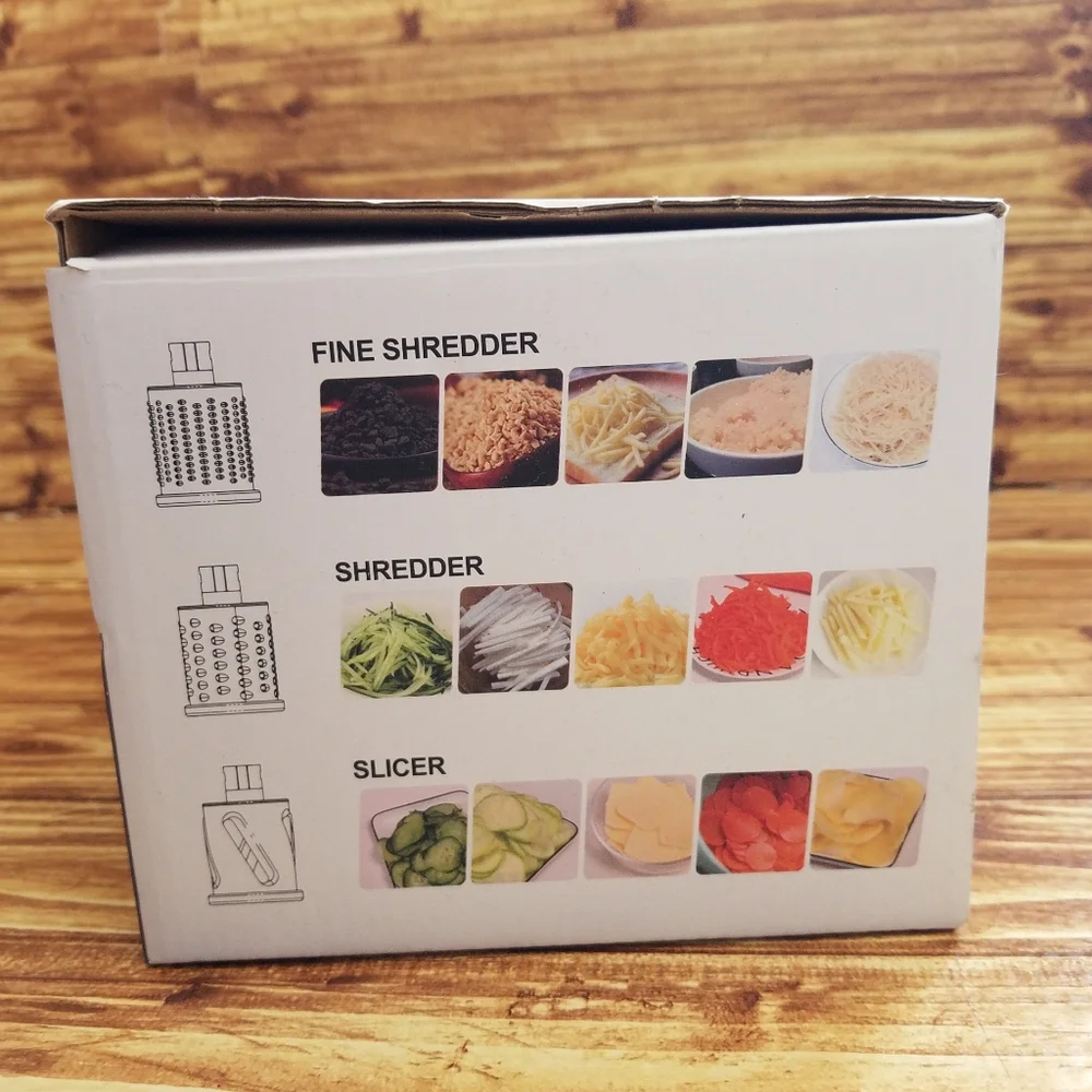 NIB Red 3-in-1 Rotary Cheese Grater & Tumbling-Box Veggie Shredder